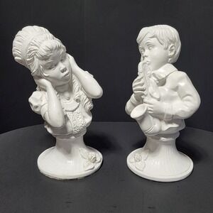 Vintage 1971 Universal Statuary‎ Corp V Kendrick White Chalkware Busts Set of 2